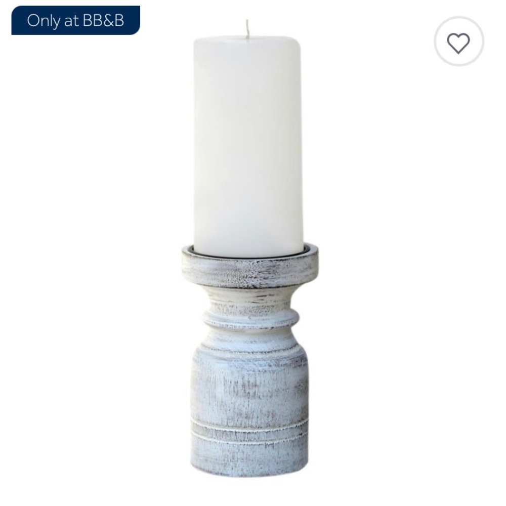 New with tags Bee & Willow Wooden Pillar Candle Holder in White Wash 6”i…